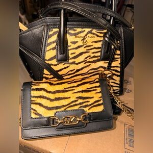 Michael Kors Black & Yellow Tiger-Print Shoulder Bag with Matching Wallet